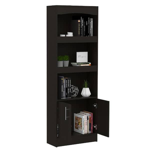 Aoibox 10.40 " in. Wide Dark Brown 3-Shelf Bookcase with Double Door Cabinets