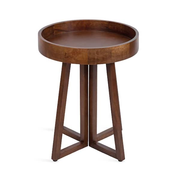 Kate and Laurel Avery 18 in. Walnut Brown Round Solid Wood End Table