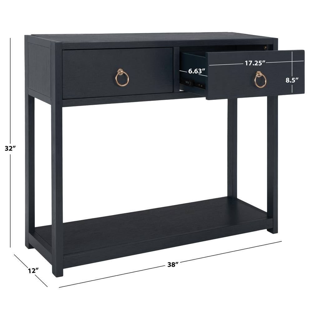 Navy Blue Wood and Metal Console Table with Storage