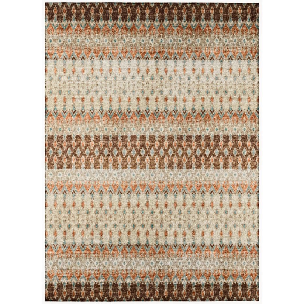 Bravado Brown 5 ft. x 7 ft. 6 in. Geometric Indoor/Outdoor Washable Area Ru