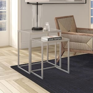 Rocco 22 in. Satin Nickel Rectangular Glass Top End Table with 2 Nested Tables