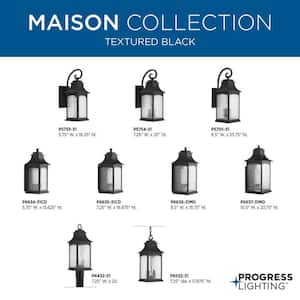 Maison Collection 1-Light Textured Black Clear Water Seeded Glass Farmhouse Outdoor Medium Wall Lantern Light