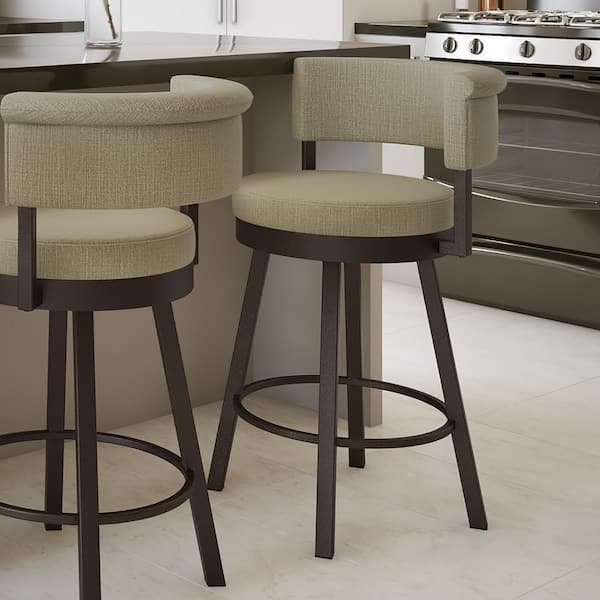 Amisco Rosco 26.75 in. Beige Fabric / Dark Brown Metal Counter Stool