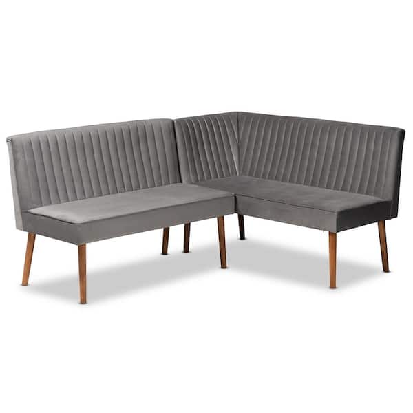 Alvis Grey and Walnut Brown Dining Sofa Bench
