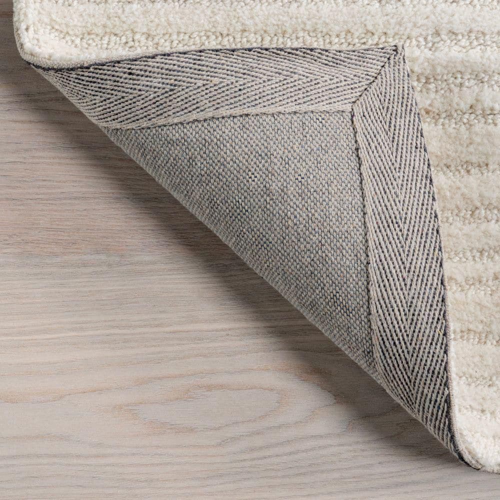 Ivory Striped Handmade Wool 8' x 10' Area Rug