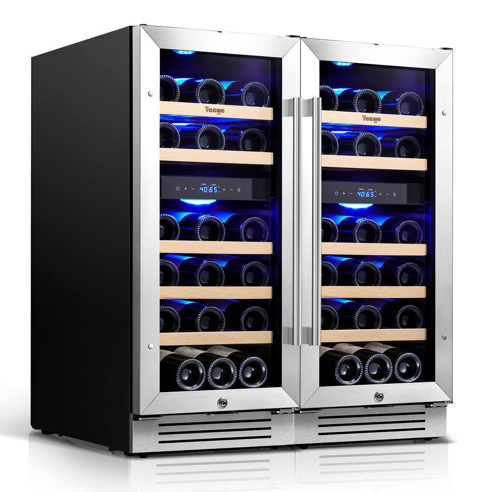 30 in. Quad Zone Built-in /Freestanding Cellar Cooling 56-Bottle Wine Cooler Side-by-Side Fridge in Stainless Steel price history on PriceWatchPro