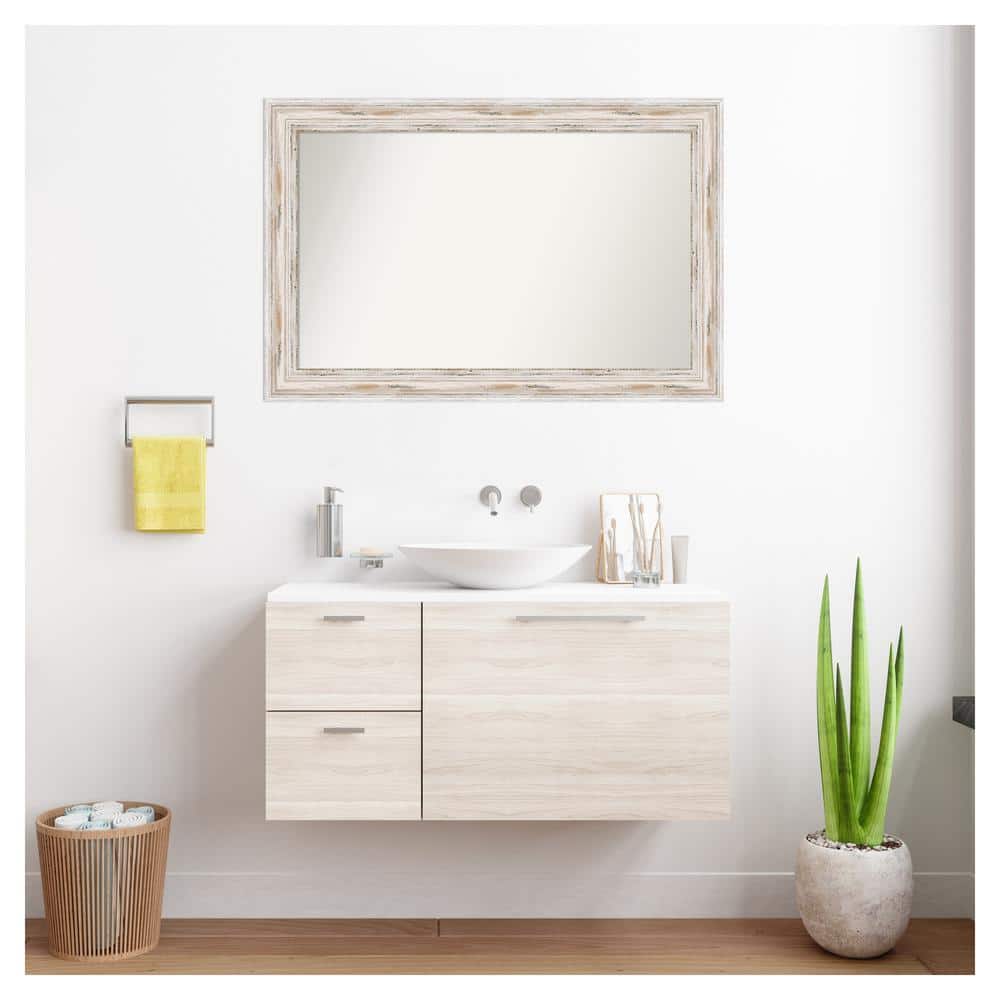 Alexandria White Wash Coastal Wood Framed Vanity Mirror