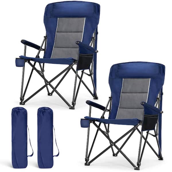 Oversize Folding Camping Chair with High Back Cup Holder Side Pocket (2-Pack)
