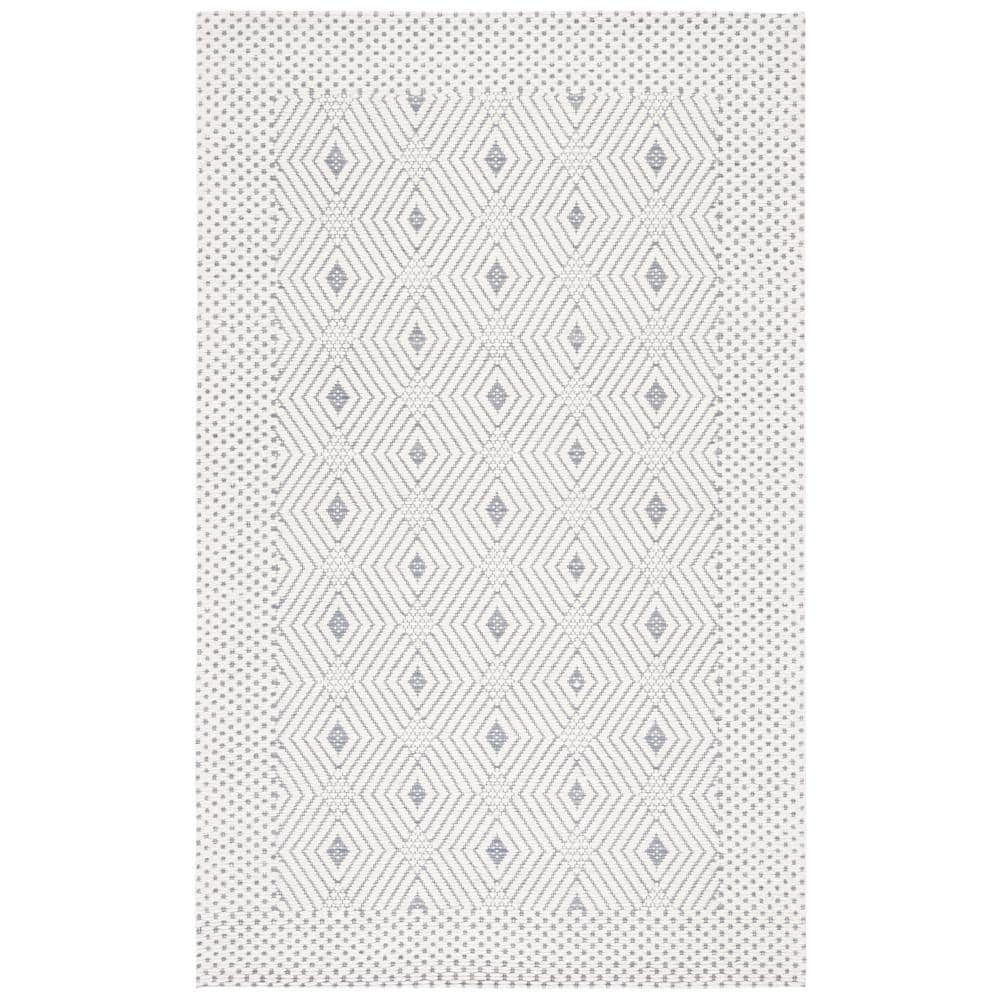 Ivory and Grey Hand Woven Wool Area Rug
