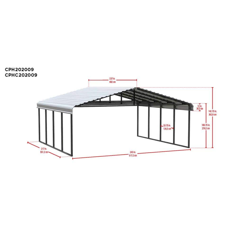 Charcoal Galvanized Steel 20' x 20' Carport Shelter Kit