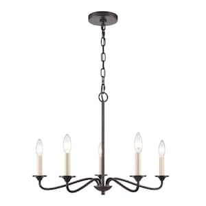 Quest 24 in. W 5-Light Old Bronze Transitional Chandelier with No Shades