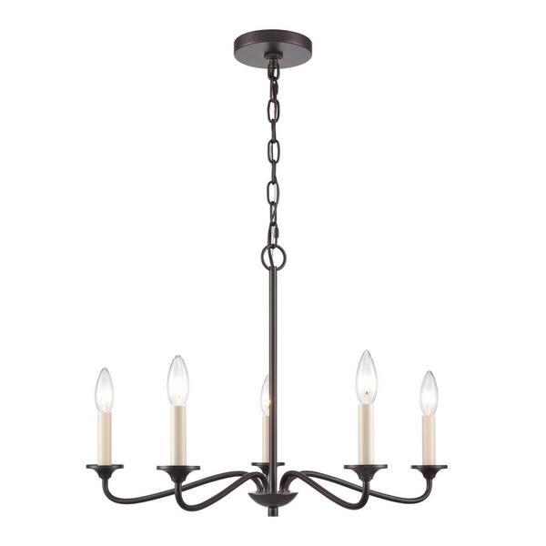 Titan Lighting Quest 24 in. W 5-Light Old Bronze Transitional Chandelier with No Shades