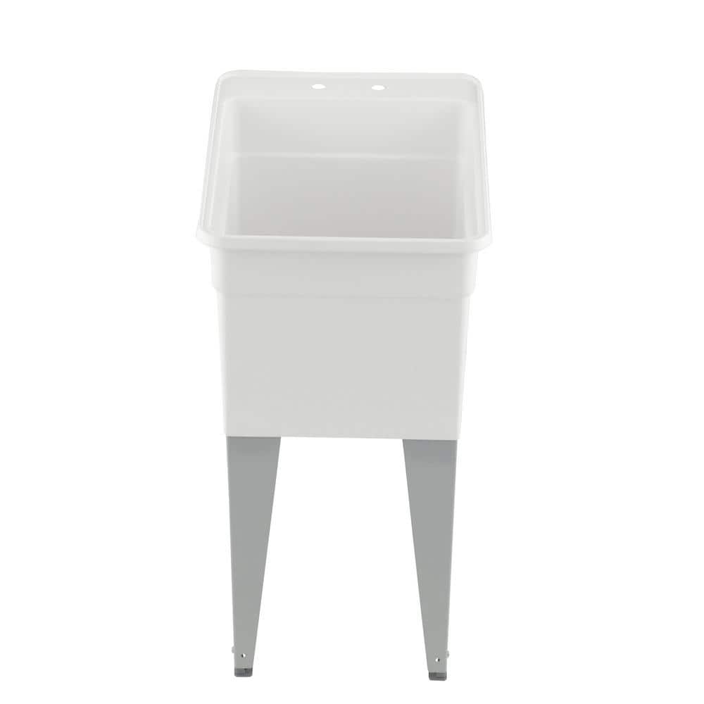 White Polypropylene Freestanding Laundry Sink with Steel Legs