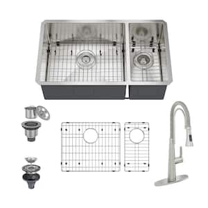 32 in. Undermount Double Bowl 16-Gauge Stainless Steel Kitchen Sink with Faucet