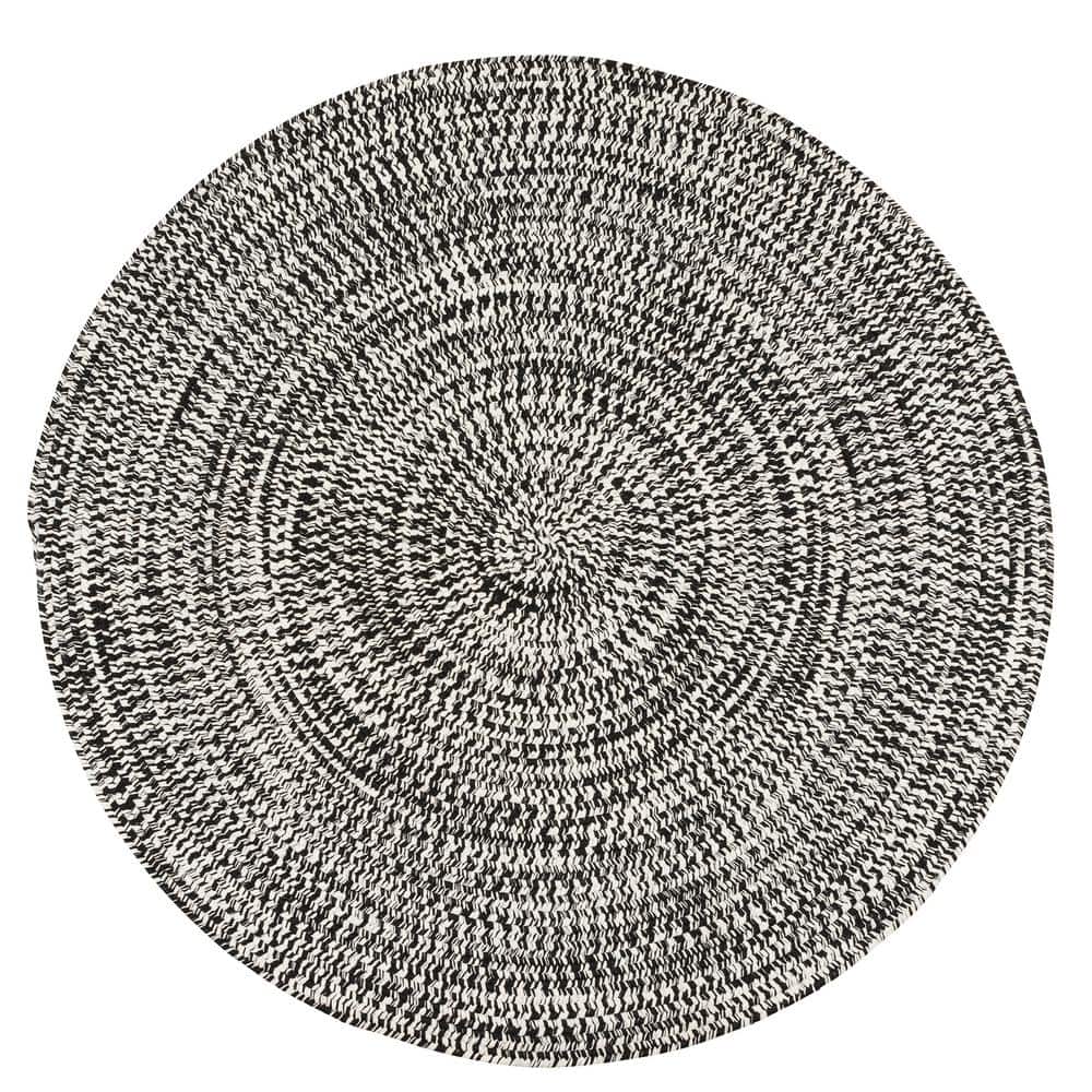 Kaari Electric Black 8 ft. x 8 ft. Tweed Indoor/Outdoor Round Area Rug