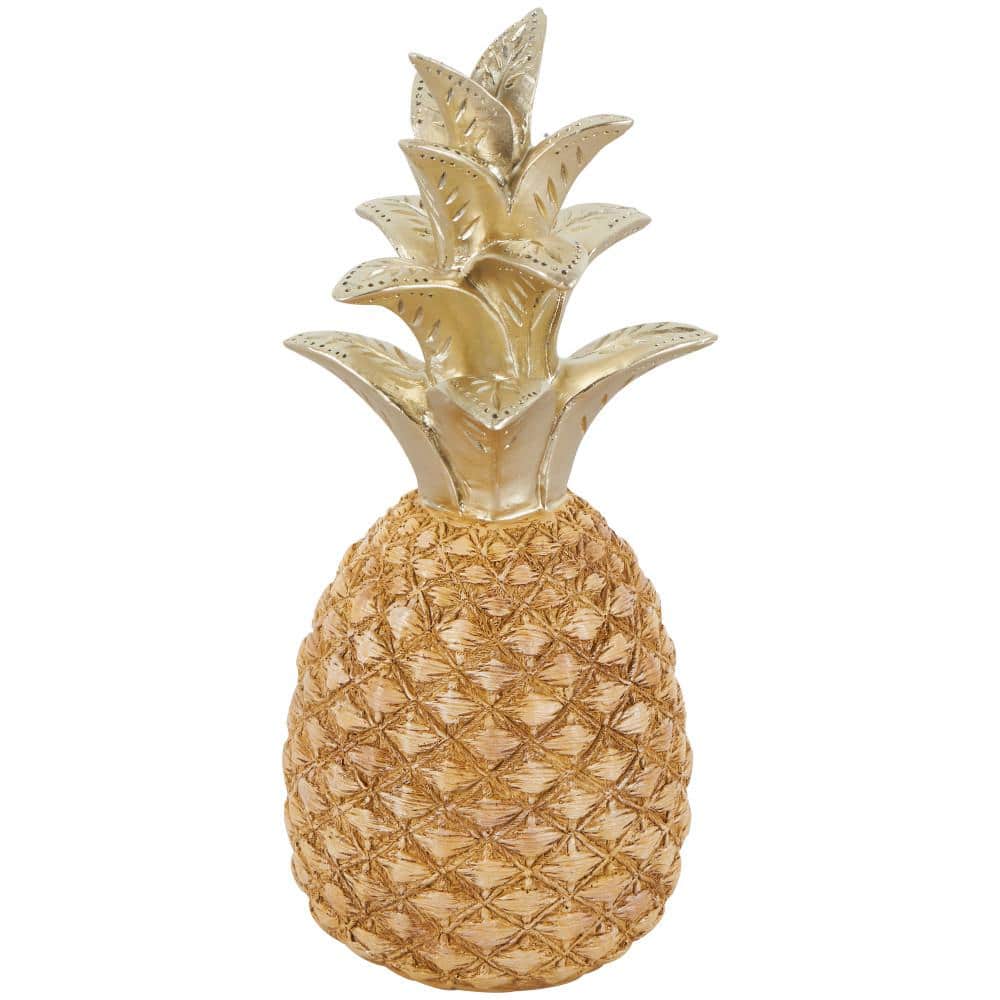 Gold and White Resin Pineapple Decorative Sculpture