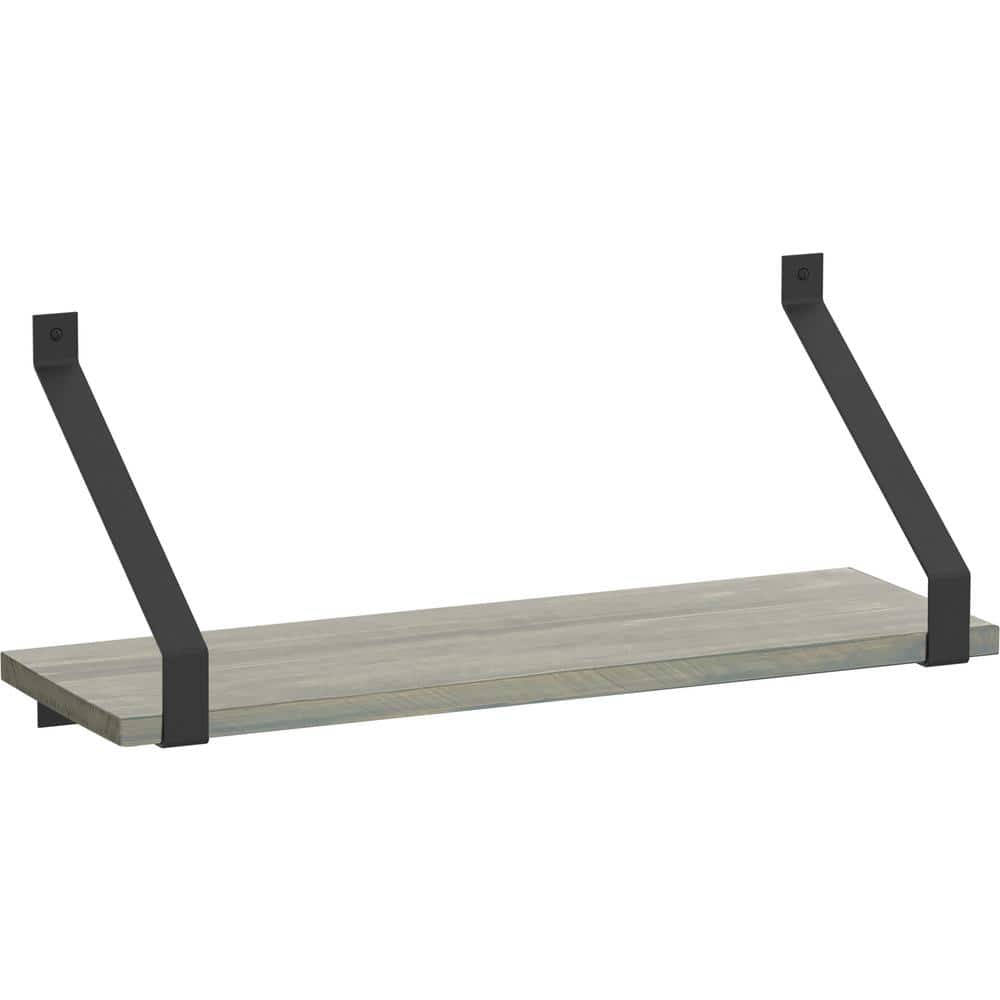 24 in. x 8 in. x 6 in. Grey Stained Solid Pine Decorative Wall Shelf with Matte Black Rustic Steel Brackets price history on PriceWatchPro