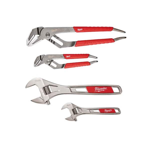 Milwaukee 6 in. and 10 in. Straight-Jaw Pliers Set with 6 in. and 10 in. Adjustable Wrench Set (4-Piece)