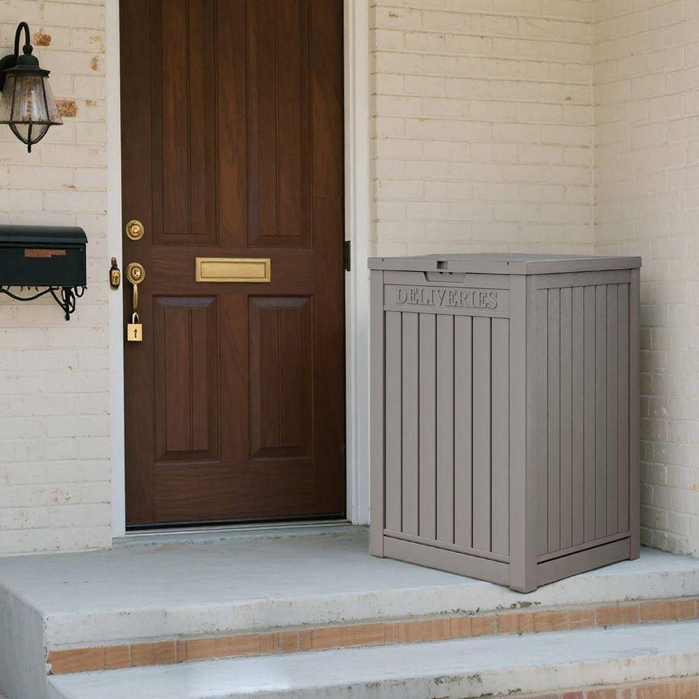Cesicia 48 Gal. Grey Resin Deck Box Package Delivery Box with Sign and ...