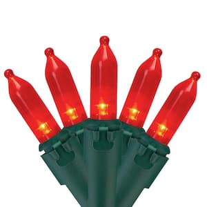 Set of 50 Red LED Mini Christmas Lights with Green Wire