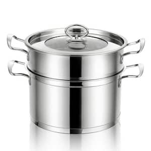 Nevlers 3 Piece Premium Heavy Duty Stainless Steel Steamer Pot Set Includes  3 Quart Cooking Pot, 2 Quart Steamer Insert and Vented Glass Lid | Stack