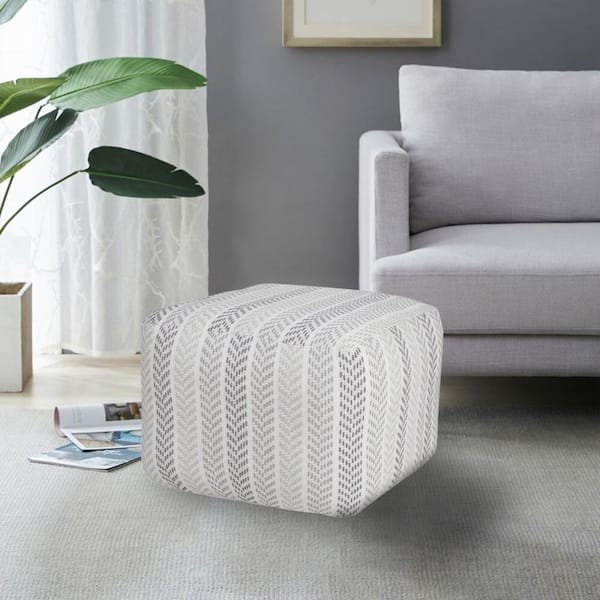 LR Home Everyday Gray / White 18 in. x 18 in. x 14 in. Chevron Stripe Pouf  Ottoman POUFS34045GRY1612 - The Home Depot