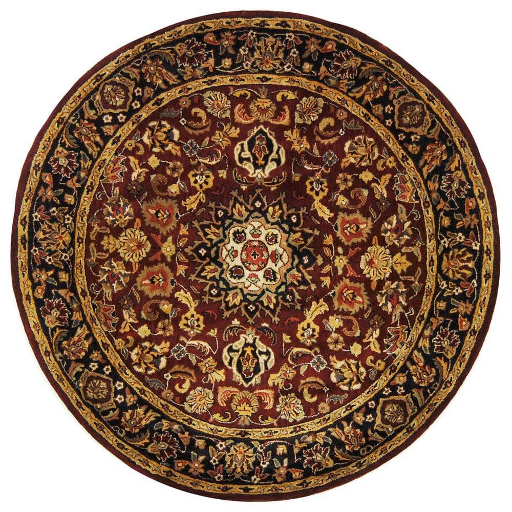 Elegant Round Burgundy Wool Tufted 6' Area Rug