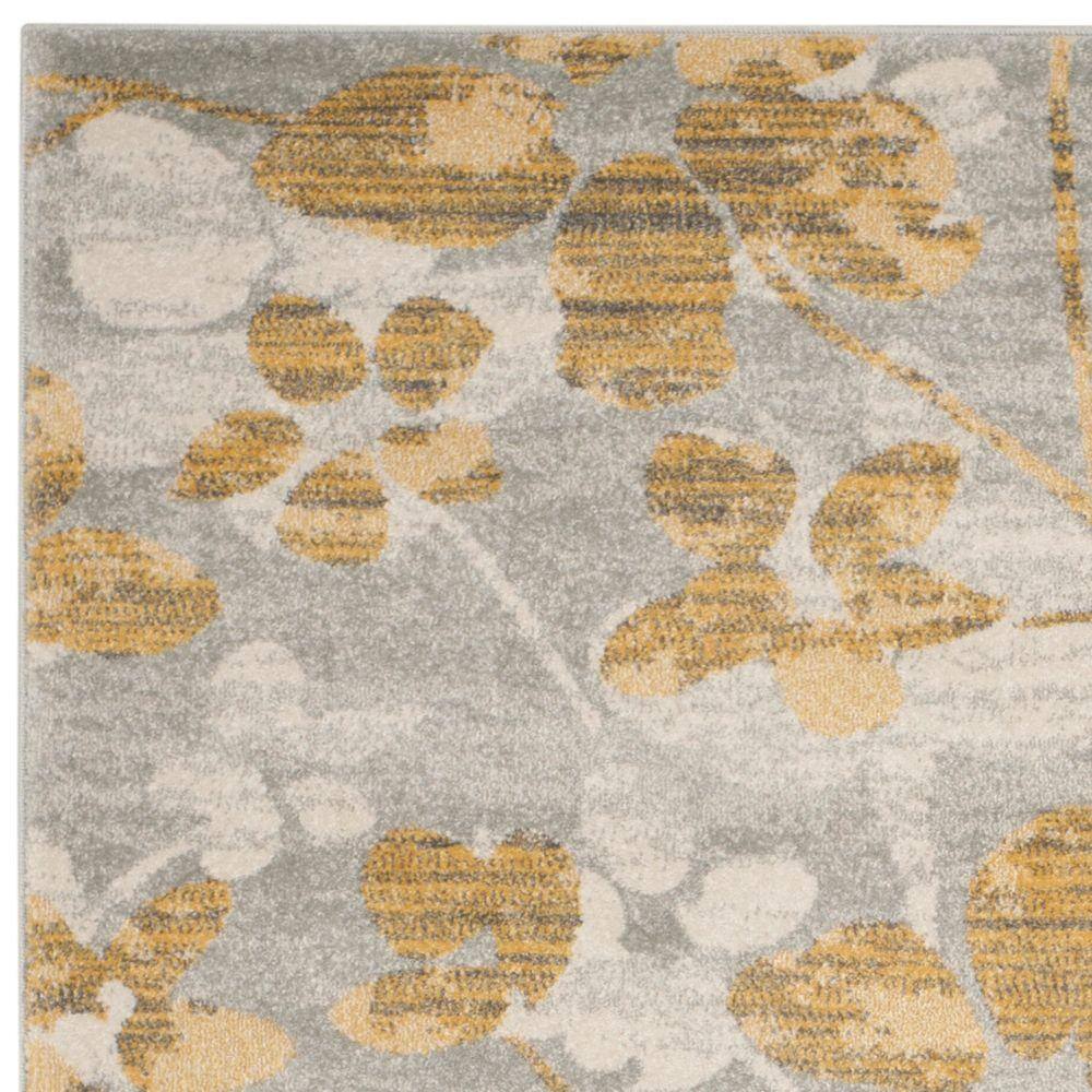 Evoke Gray and Gold Floral Synthetic Area Rug