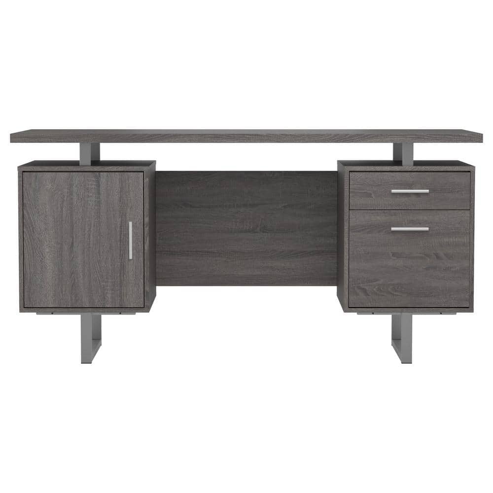 Weathered Gray Wood Executive Desk with Drawers and Filing Cabinet