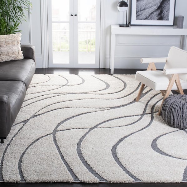 Florida Shag Cream/Gray 9 ft. x 12 ft. Solid Area Rug