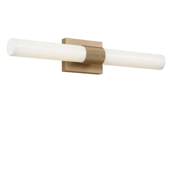 Sarco 24 in. W x 4.5 in. H Satin Brass Modern Dimmable LED Bathroom Vanity Light with White Acrylic Shade