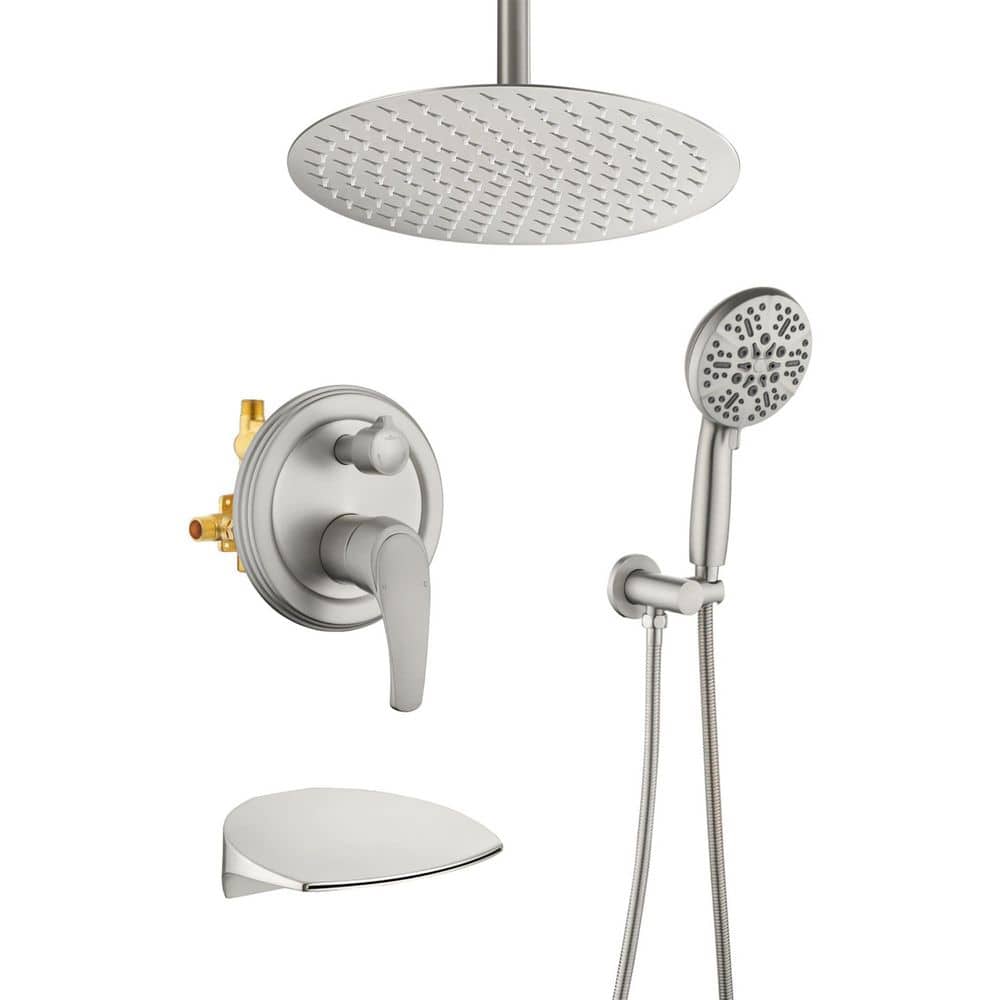 Single Handle 7-Spray Ceiling-Mount Tub and Shower Faucet 1.8 GPM 12 Inch Shower System in Brushed Nickel Valve Included price history on PriceWatchPro