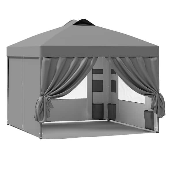 10 ft. x 10 ft. Grey Instant Canopy Pop Up Tent with 4-Sidewalls