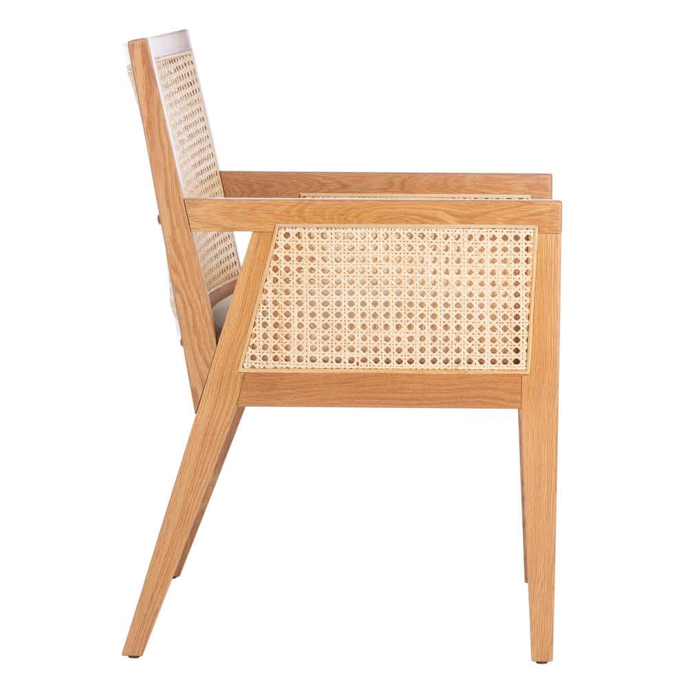 Natural Rattan and Cane Arm Chair with Linen Cushion