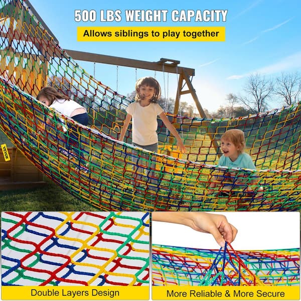 VEVOR Climbing Cargo Net 10.5 x 10.5 ft Playground Climbing Cargo Net Polyester Double Layers Cargo Net Climbing Outdoor w/500lbs Weight Capacity