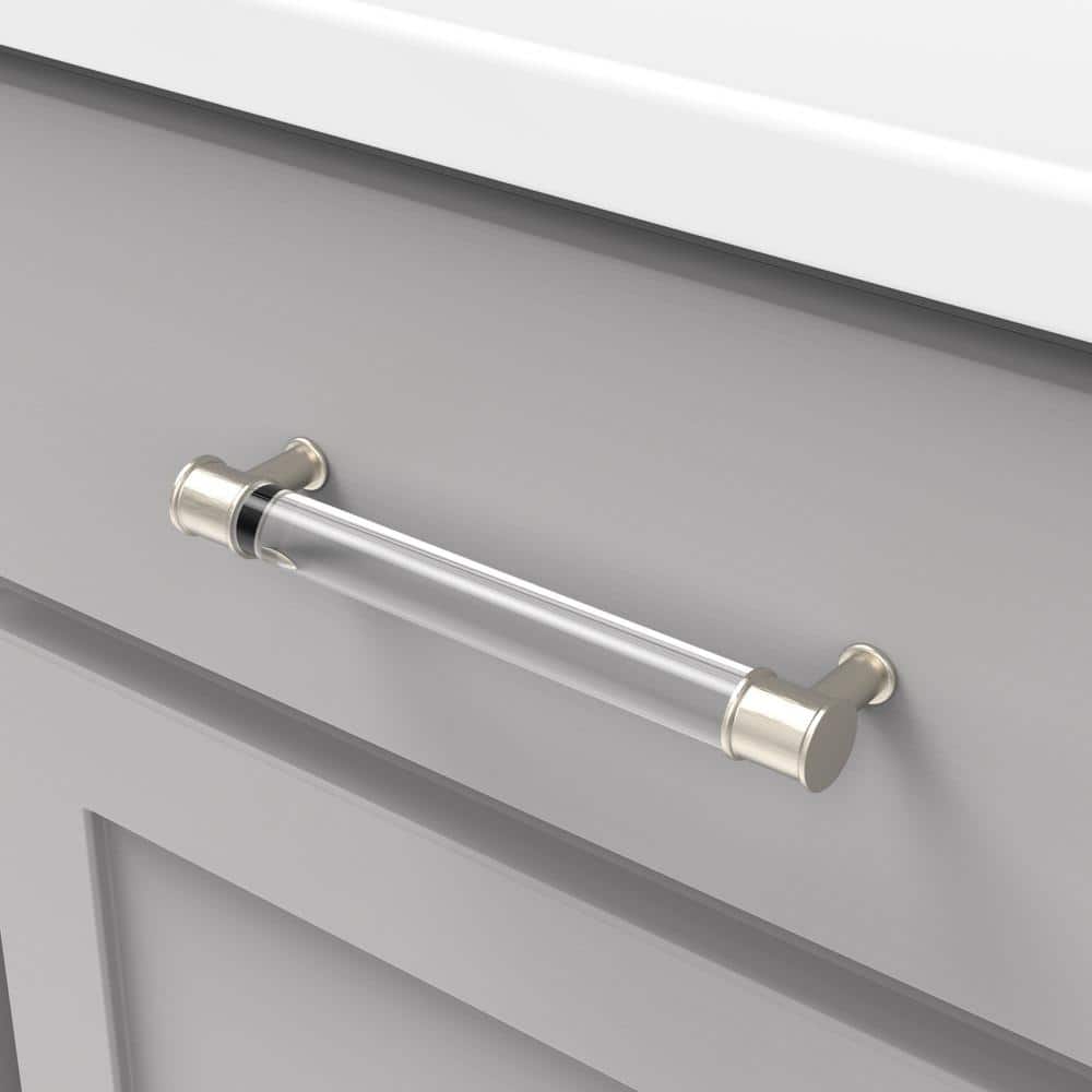 7-inch Clear Acrylic and Satin Nickel Bar Cabinet Pull