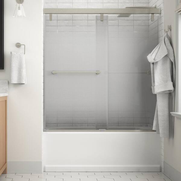 Lyndall 60 x 59-1/4 in. Frameless Mod Soft-Close Sliding Bathtub Door in Nickel with 1/4 in. (6mm) Droplet Glass Lyndall 60 x 59-1/4 in. Frameless Mod Soft-Close Sliding Bathtub Door in Nickel with 1/4 in. (6mm) Droplet Glass
