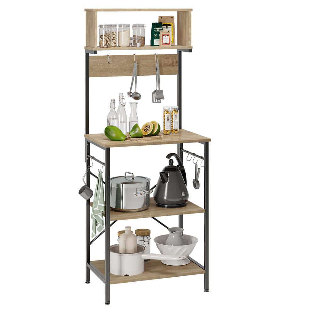 Bestier Kitchen Baker's Rack Coffee Station Microwave Oven Stand Kitchen  Shelf with Hutch 8 Side Hooks Free Standing Utility Storage Shelf for  Kitchen