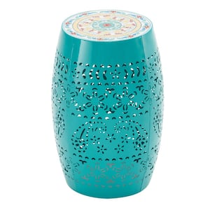 Jaris Teal Iron Outdoor Patio and Indoor Side Table with Mosaic Top Design