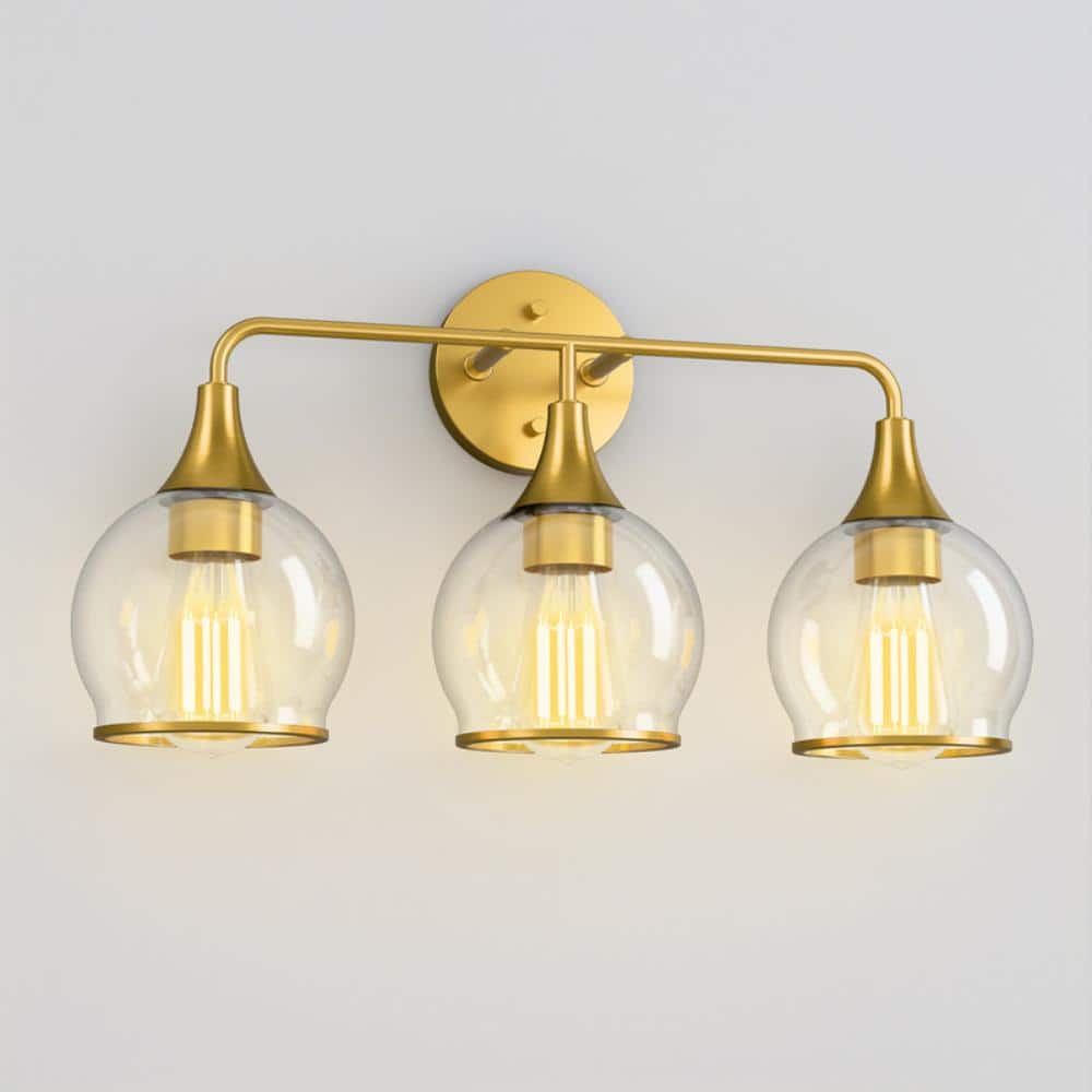 22 in. 3-Light Gold Classic Traditional Bathroom Vanity Light with Clear Globe Glass Shades price history on PriceWatchPro