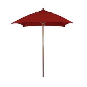 6 ft. Woodgrain Aluminum Commercial Market Patio Umbrella Fiberglass Ribs and Push Lift in Jockey Red Sunbrella