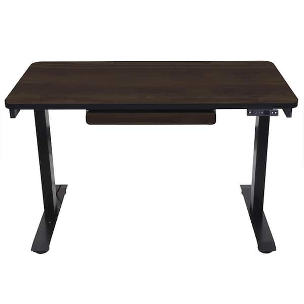 Motionwise 48 in. Rectangular Walnut/Black 1 Drawer Standing Desk with Adjustable Height Feature