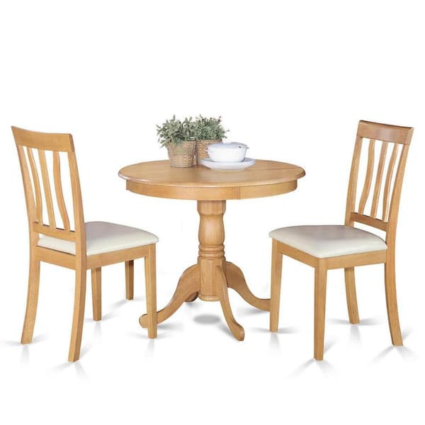 East West Furniture 3-Piece Round Natural Oak Finish Solid Wood Top Dining Table with 2 Chairs with Lattice Back