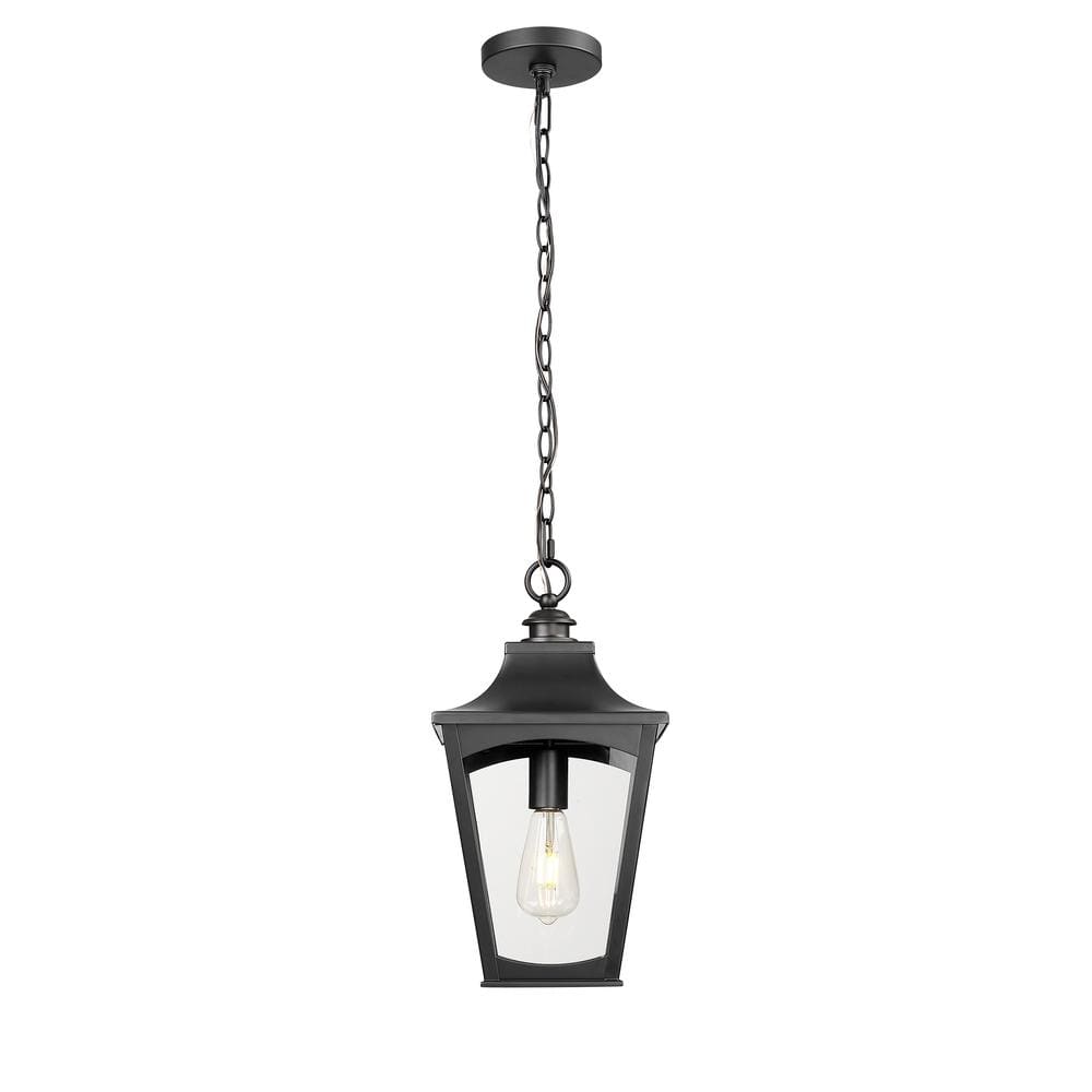 Curry 17.5 in. 1-Light Powder Coated Black Dimmable Outdoor Hardwired Pendant Light with Clear Glass No Bulbs Included price history on PriceWatchPro