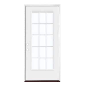 36 in. x 80 in. Right-Hand/Inswing Full Lite 15 Lite Clear Glass Smooth Fiberglass Prehung Door w/PVC Frame