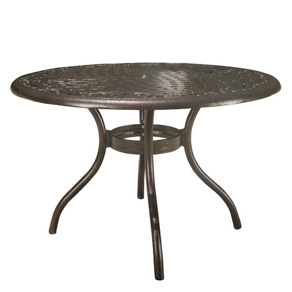 Noble house phoenix hammered bronze store round aluminum outdoor dining table