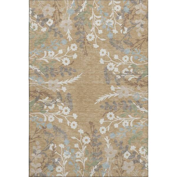 Mayfield Premium Machine Washable Abstract AMF2334 Gold 5 ft. x 7 ft. 6 in. Area Rug