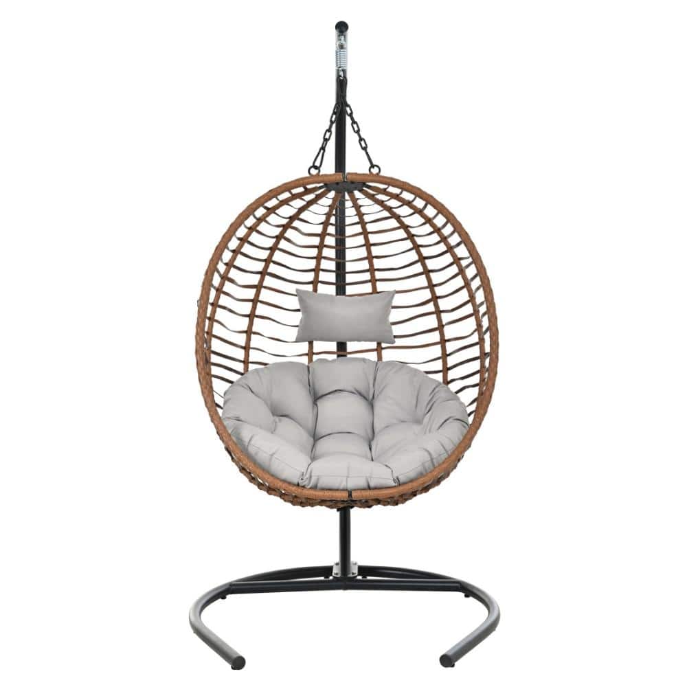37.8 in Brown Single Person Folding Egg Chair with Adjustable Anti-Slip Feet