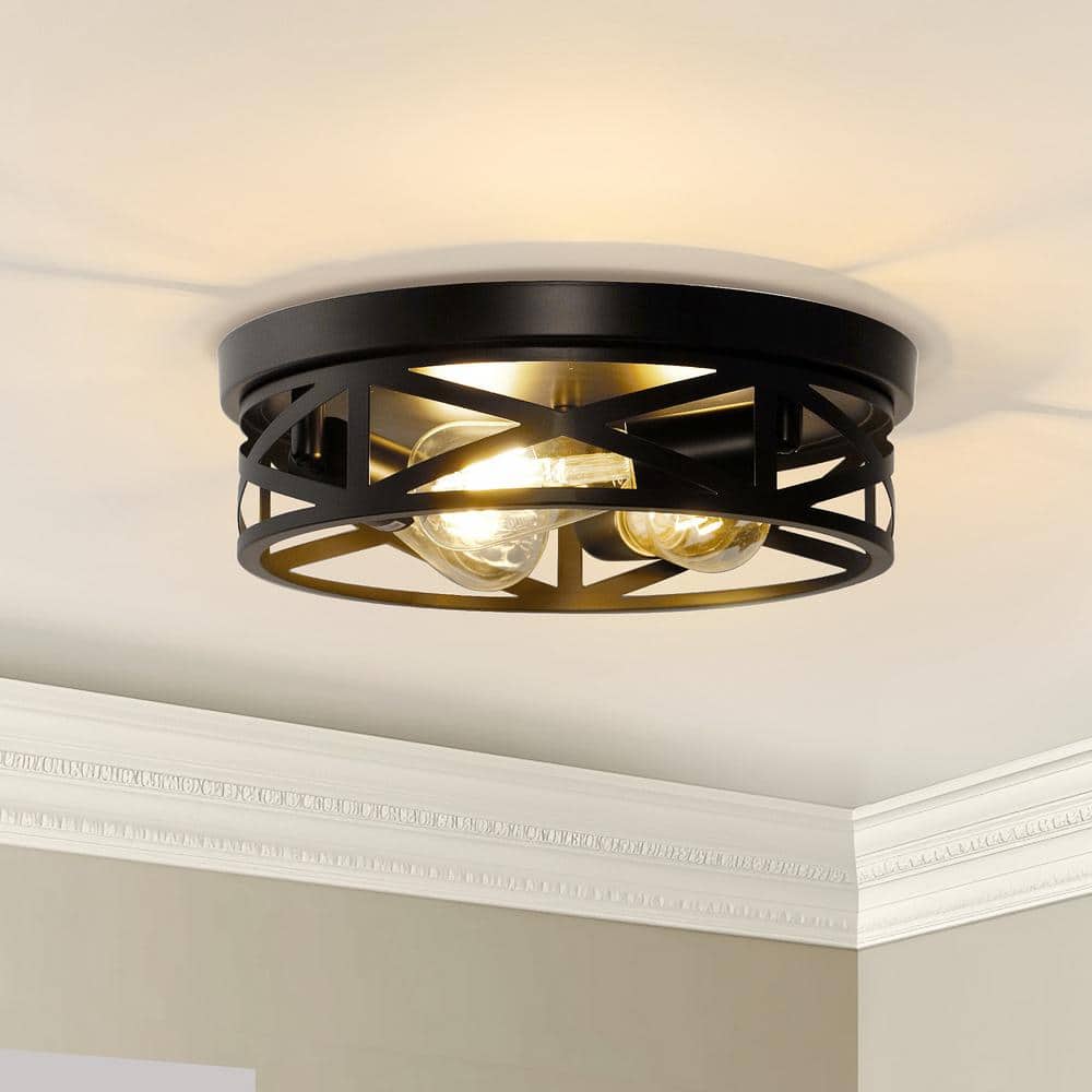 12.6 in. 3-Light Farmhouse Matte Black Flush Mount Ceiling Light with No Bulbs Included price history on PriceWatchPro