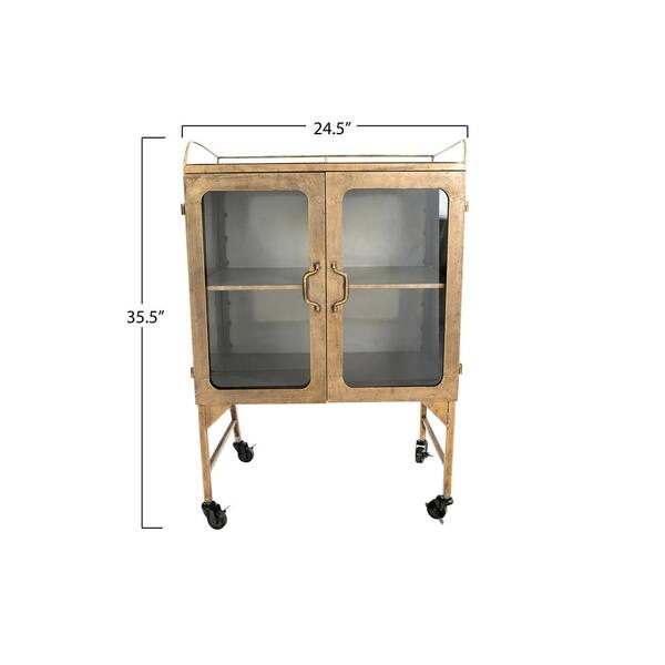 3r Studios Gold Metal Cabinet With, Metal Storage Cabinet With Doors And Wheels